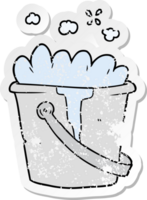 distressed sticker of a cartoon bucket of soapy water png