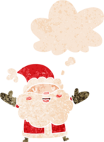 cartoon santa claus with thought bubble in grunge distressed retro textured style png