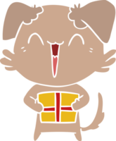 happy little flat color style cartoon dog with present png