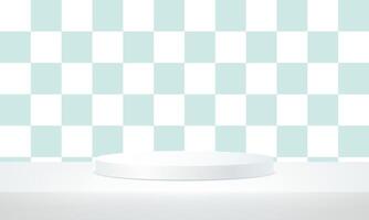 White podium in the blue check pattern room. Minimal wall scene. Pastel color abstract room design. Space for selling products on the website. illustration. vector
