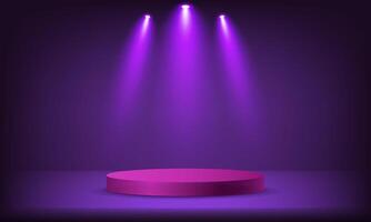 oscuro púrpura antecedentes. púrpura podio realista 3d diseño. espacio para de venta productos en el sitio web. negocio fondo. ilustración. vector