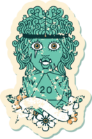 Retro Tattoo Style half orc barbarian character with natural twenty dice roll png
