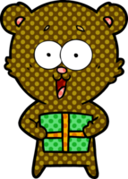 Lachender Teddybär mit Weihnachtsgeschenk png