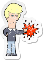 retro distressed sticker of a cartoon man pointing png