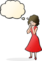 cartoon worried woman with thought bubble png
