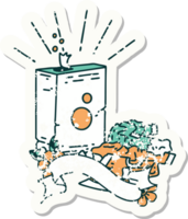 worn old sticker of a tattoo style detergent and pile of clothes png