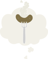 cartoon sausage on fork with thought bubble in retro style png