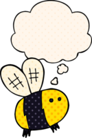 cartoon bee with thought bubble in comic book style png