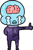 cartoon big brain alien crying but giving thumbs up symbol png