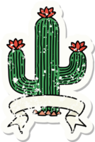 worn old sticker with banner of a cactus png