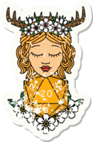 grunge sticker of a human druid with natural twenty dice roll png