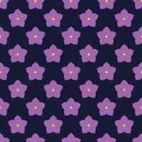 Purple Flowers on Dark Blue Background Seamless Pattern. Floral Pattern for Fabric Design vector
