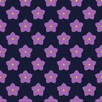 Purple Flowers on Dark Blue Background Seamless Pattern. Floral Pattern for Fabric Design vector