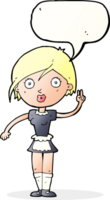 cartoon waitress making hand gesture with speech bubble png