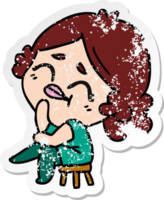 hand drawn distressed sticker cartoon of a kawaii woman png