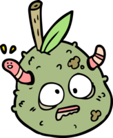 cartoon rotting old pear with worm png