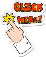 klistermärke av en tecknad serie klick här tecken med finger png