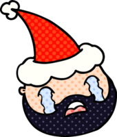 hand drawn comic book style illustration of a male face with beard wearing santa hat png