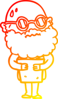 warm gradient line drawing of a cartoon worried man with beard and spectacles png