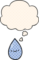 cartoon raindrop with thought bubble in comic book style png