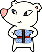 lindo oso polar de dibujos animados con regalo de navidad png