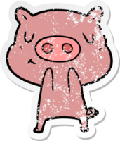 distressed sticker of a cartoon content pig png