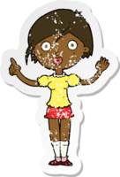 retro distressed sticker of a cartoon girl asking question png