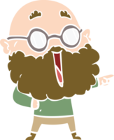 flat color style cartoon joyful man with beard pointing finger png