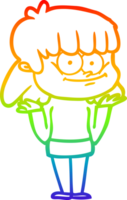 rainbow gradient line drawing of a cartoon smiling woman png