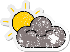 distressed sticker of a cute cartoon storm cloud and sun png