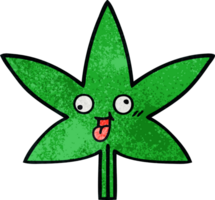 rétro grunge texture dessin animé de une marijuana feuille png