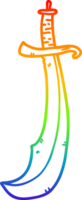 rainbow gradient line drawing of a curved sword png