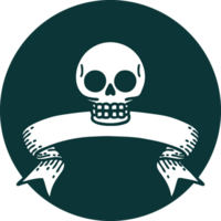 icono de estilo tatuaje con pancarta de una calavera png