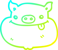 cold gradient line drawing of a cartoon happy pig face png