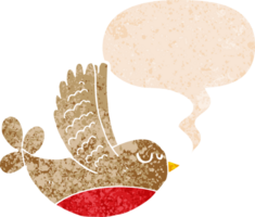 dessin animé oiseau avec discours bulle dans grunge affligé rétro texturé style png