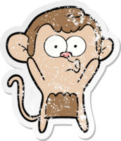 autocollant en détresse d'un singe surpris de dessin animé png
