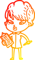 warm gradient line drawing of a cartoon woman png