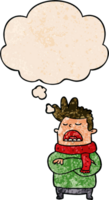 cartoon obnoxious man with thought bubble in grunge texture style png
