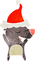 hand drawn retro cartoon of a bear wearing santa hat png