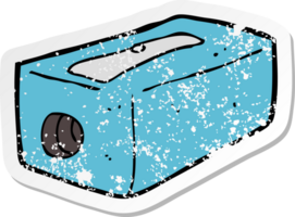 retro distressed sticker of a cartoon pencil sharpener png