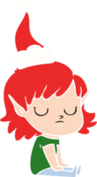 hand drawn flat color illustration of a elf girl wearing santa hat png