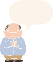 cartoon balding man with speech bubble in retro style png