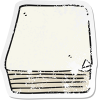 retro bedrövad klistermärke av en tecknad serie stack av papper png