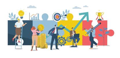 Working together in finance and investment with unity until success, Symbol of teamwork, Effective teamwork, Businessmen work together to solve jigsaw puzzles with unity. design illustration. vector