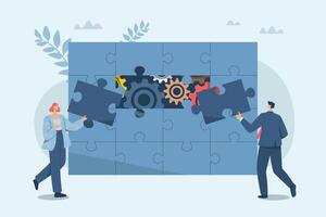 Effective teamwork, Business people working together to complete jigsaw puzzle with unity, Problem solving cooperation, Team building and business concept. design illustration. vector