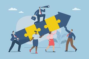 The growth of a company or organization with a far vision, Business people working together to complete jigsaw puzzle with unity, Team building and business concept. design illustration. vector