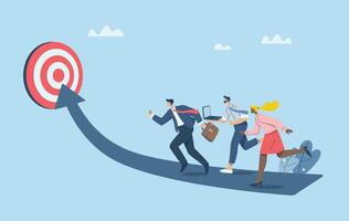 Challenging the business growth of careers and organizations. The path towards reaching or achieving business goals, Business team running towards the goal to achieve success. illustration. vector