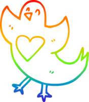 rainbow gradient line drawing of a cartoon bird with heart png