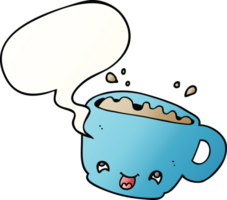 cartoon cup of coffee with speech bubble in smooth gradient style png