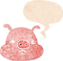 cartoon angry pig face with speech bubble in grunge distressed retro textured style png